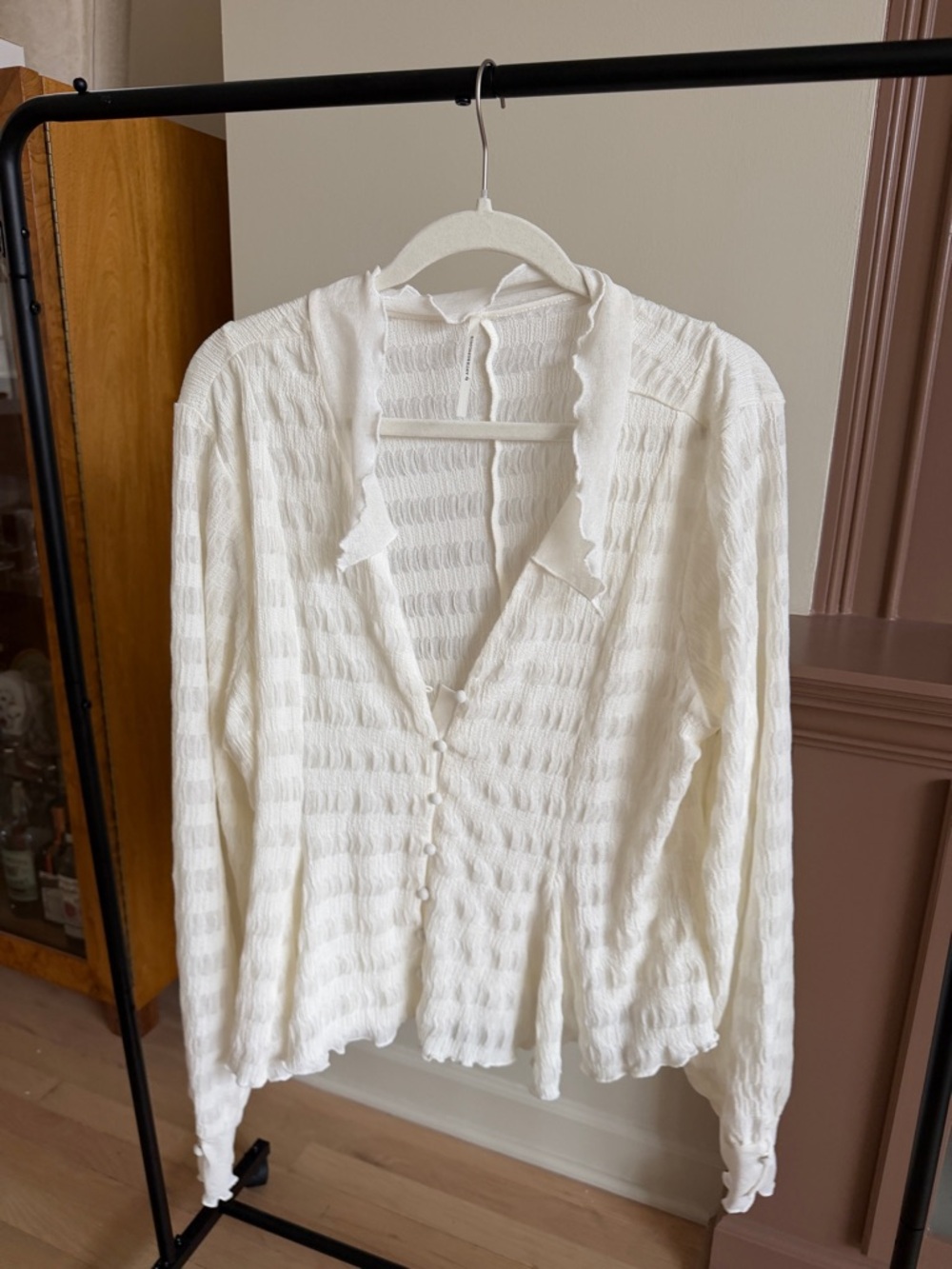 By Anthropologie Long-Sleeve Button-Front Textured Blouse